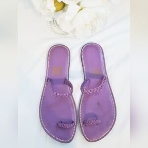Purple Braided Strap Leather Slip-On Sandals